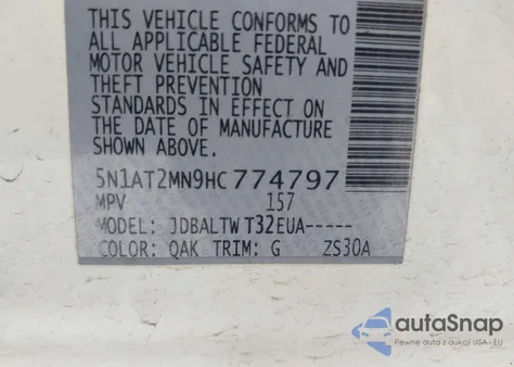 2017 Nissan Rogue Sv z USA, uszkodzony, nr VIN 5N1AT2MN9HC774797